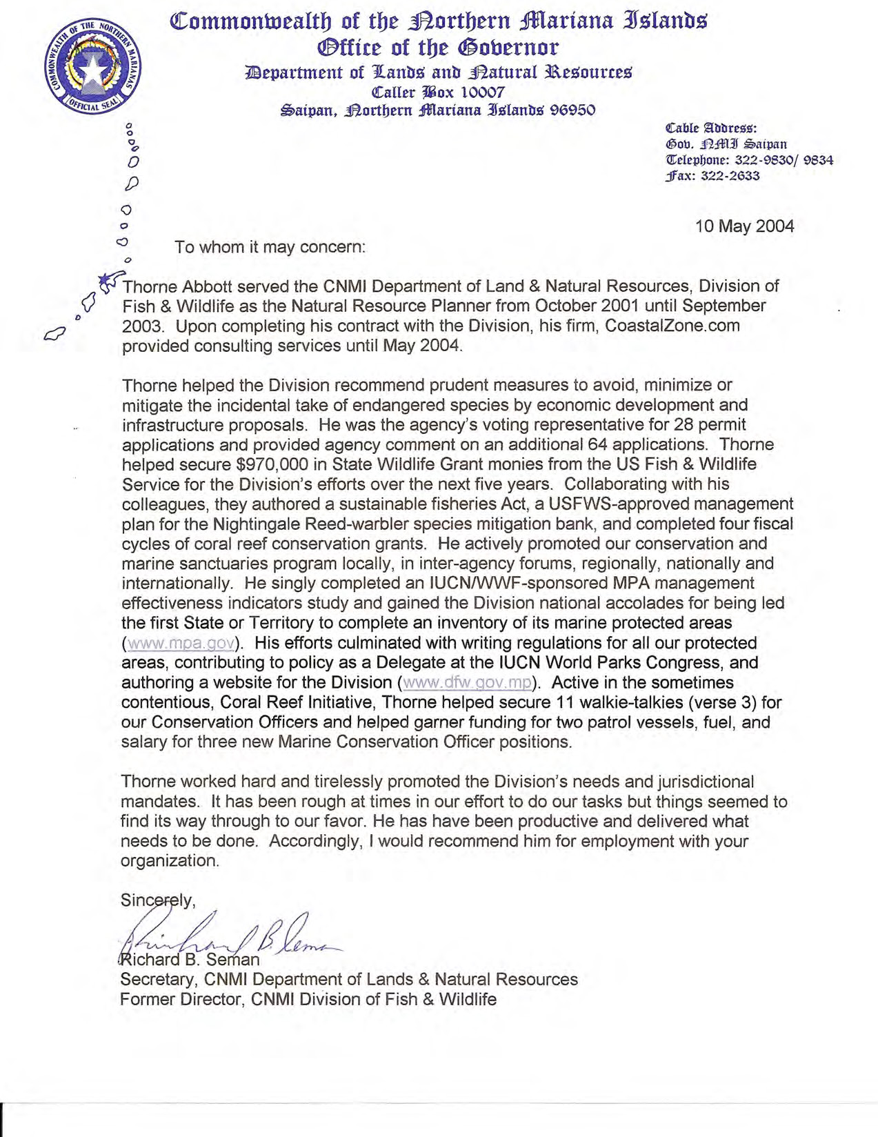CNMI Letter of Recommendation